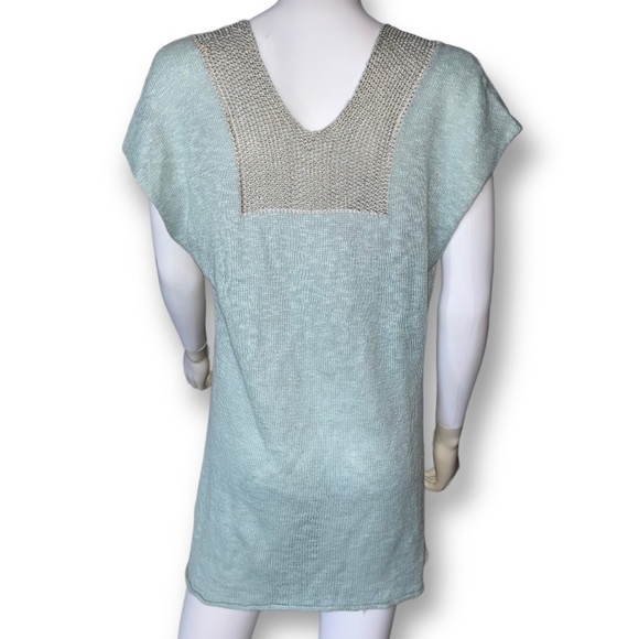 Margaret O'leary Aqua Blue Beige Crochet Oversized Tunic Pullover Sweater Top - Picture 3 of 7